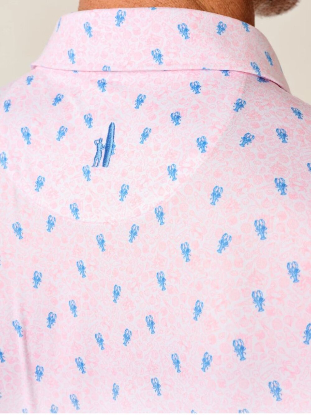 Johnnie-O Featherweight Polo Lobster Print Pink Azalea NWT - Picture 3 of 6